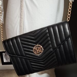 NWT Badgley Mischka Black and Gold Quilted Crossbody Bag